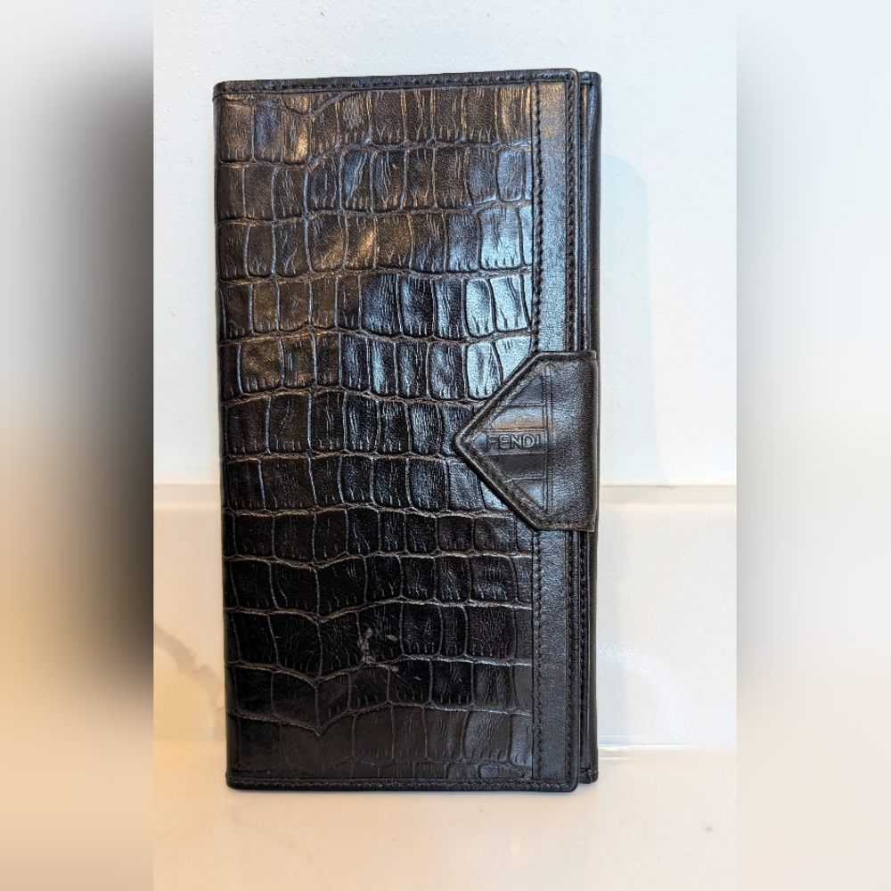 Fendi Black Crocodile Embossed Wallet